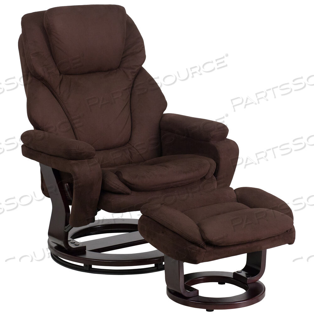 AUSTIN CONTEMPORARY MULTI-POSITION RECLINER AND OTTOMAN WITH SWIVEL MAHOGANY WOOD BASE IN BROWN MICROFIBER by Flash Furniture