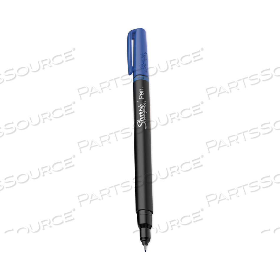 WATER-RESISTANT INK POROUS POINT PEN, STICK, FINE 0.4 MM, BLUE INK, BLACK/GRAY/BLUE BARREL, DOZEN by Sharpie