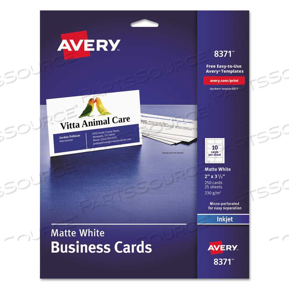 PRINTABLE MICROPERFORATED BUSINESS CARDS W/SURE FEED TECHNOLOGY, INKJET, 2 X 3.5, WHITE,  250 CARDS, 10/SHEET, 25 SHEETS/PACK by Avery