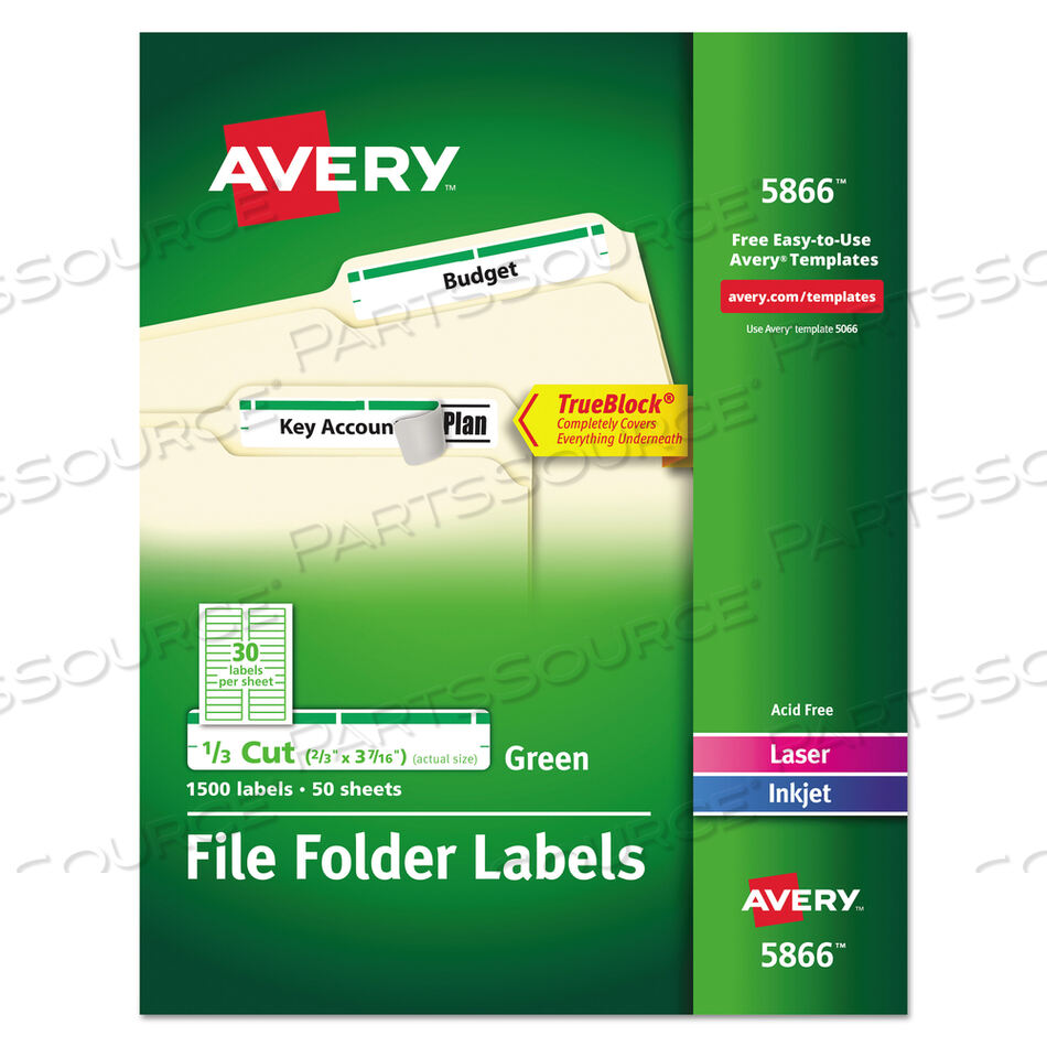PERMANENT TRUEBLOCK FILE FOLDER LABELS WITH SURE FEED TECHNOLOGY, 0.66 X 3.44, WHITE, 30/SHEET, 50 SHEETS/BOX by Avery
