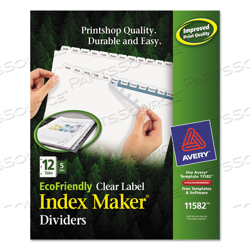 INDEX MAKER ECOFRIENDLY PRINT AND APPLY CLEAR LABEL DIVIDERS WITH WHITE TABS, 12-TAB, 11 X 8.5, WHITE, 5 SETS by Avery