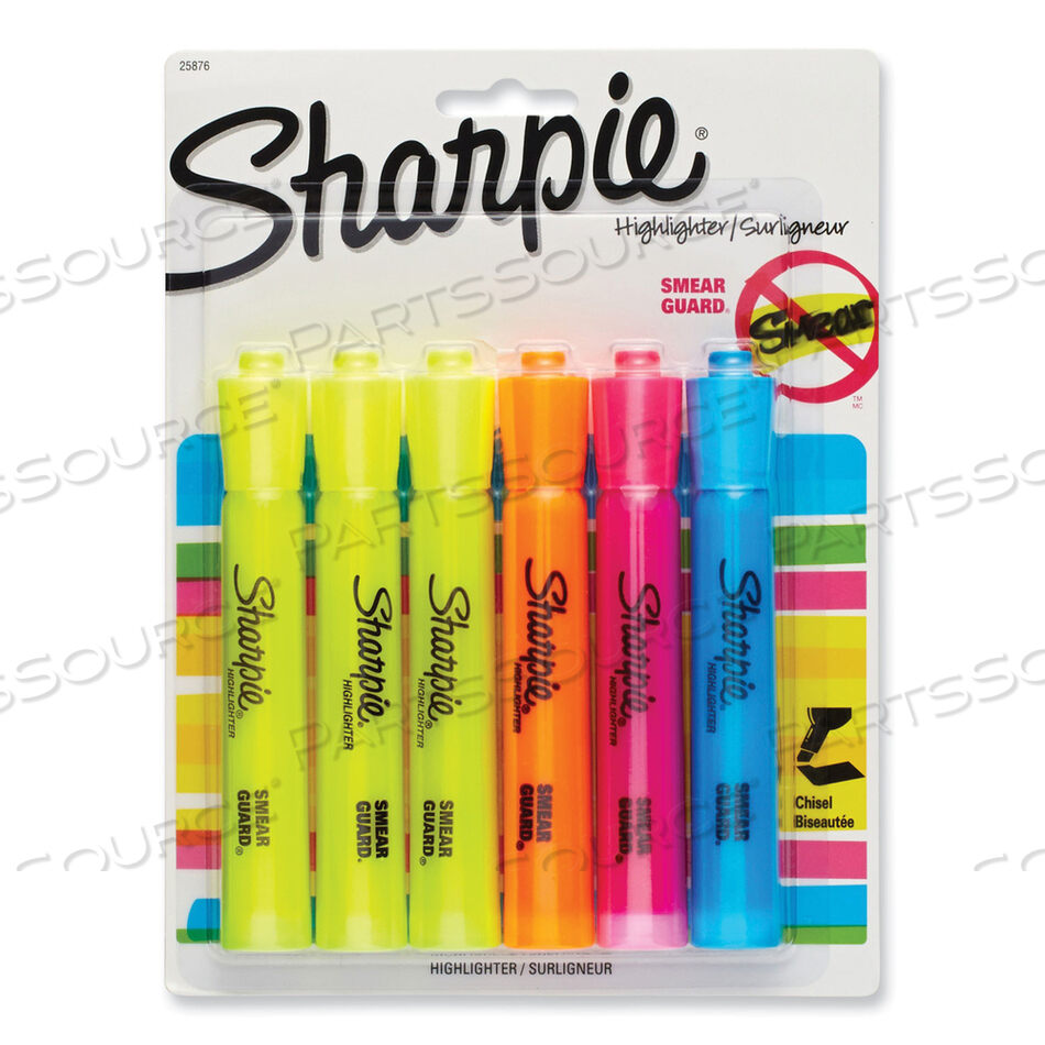 TANK STYLE HIGHLIGHTERS, ASSORTED INK COLORS, CHISEL TIP, ASSORTED BARREL COLORS, 6/SET by Sharpie