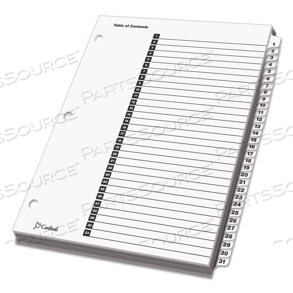 ONESTEP PRINTABLE TABLE OF CONTENTS AND DIVIDERS, 31-TAB, 1 TO 31, 11 X 8.5, WHITE, WHITE TABS, 1 SET by Cardinal