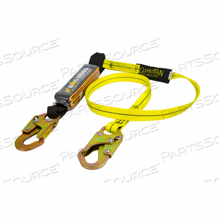 BIG BOSS EXTENDED FREE FALL LANYARD, 6' SINGLE LEG W/ STEEL SNAP HOOK, SHOCK PACK, NYLON by Guardian Fall Protection