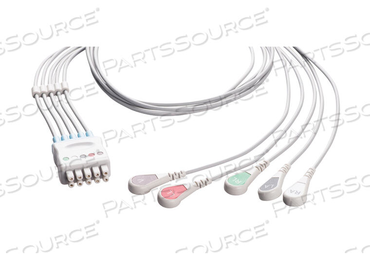 LEAD WIRE SET, TPU JACKET, GRAY, 5 LEADS, MEETS AAMI ANSI EC53, ISO 10993-1, ISO 10993-5, ISO 10993-10 