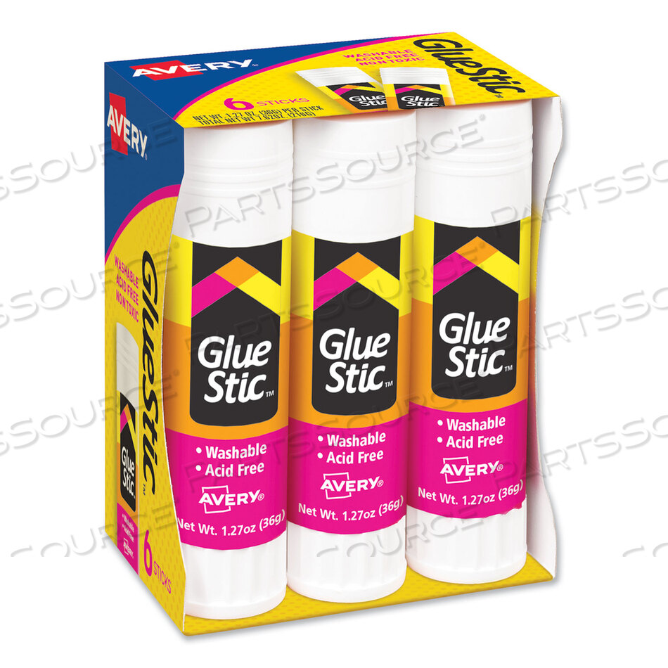 PERMANENT GLUE STIC VALUE PACK, 1.27 OZ, APPLIES WHITE, DRIES CLEAR, 6/PACK by Avery