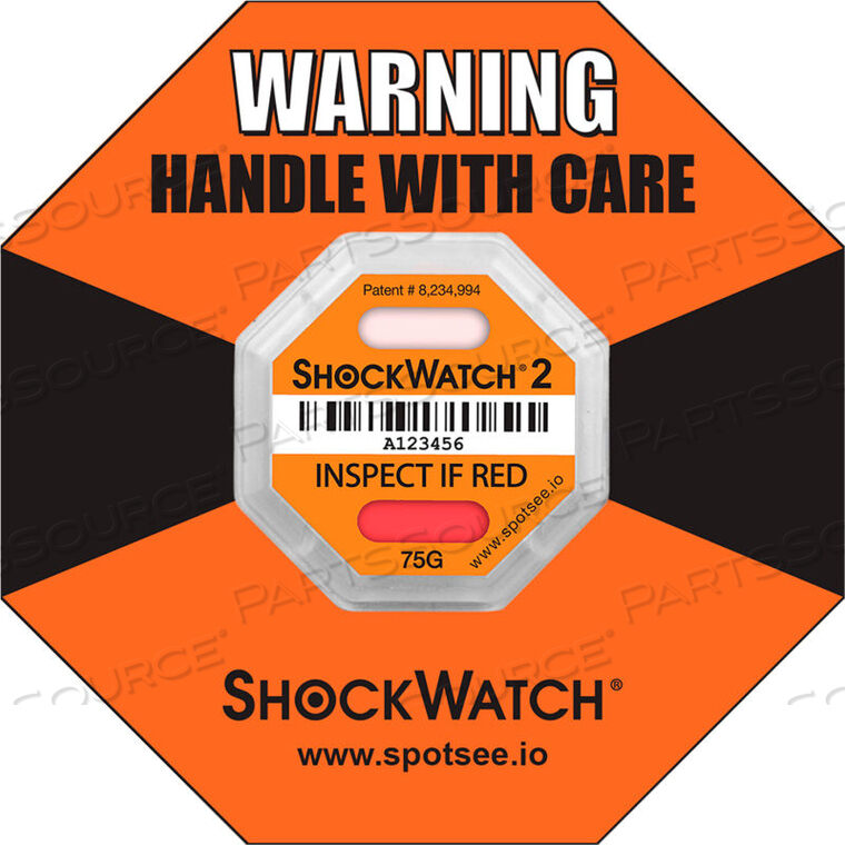 SPOTSEE 2 SERIALIZED FRAMED IMPACT INDICATORS, 75G RANGE, ORANGE, 50/BOX by Shockwatch Inc