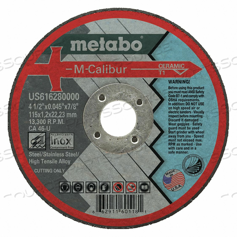 CUT-OFF WHEEL CERAMIC 4-1/2 DIA. TYPE 1 by Metabo