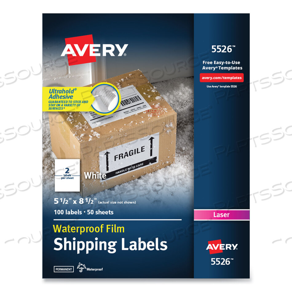 WATERPROOF SHIPPING LABELS WITH TRUEBLOCK TECHNOLOGY, LASER PRINTERS, 5.5 X 8.5, WHITE, 2/SHEET, 50 SHEETS/PACK by Avery