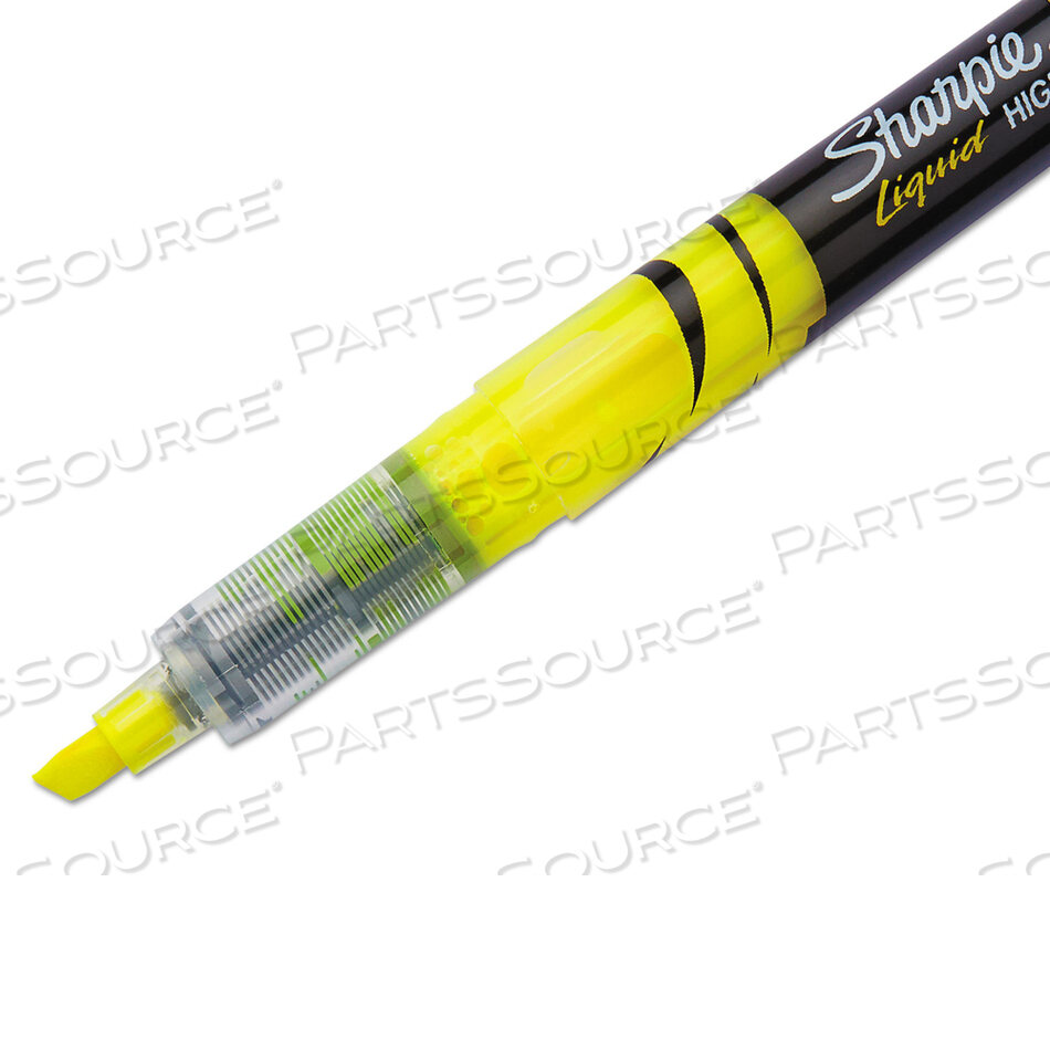 LIQUID PEN STYLE HIGHLIGHTERS, FLUORESCENT YELLOW INK, CHISEL TIP, YELLOW/BLACK/CLEAR BARREL, DOZEN by Sharpie