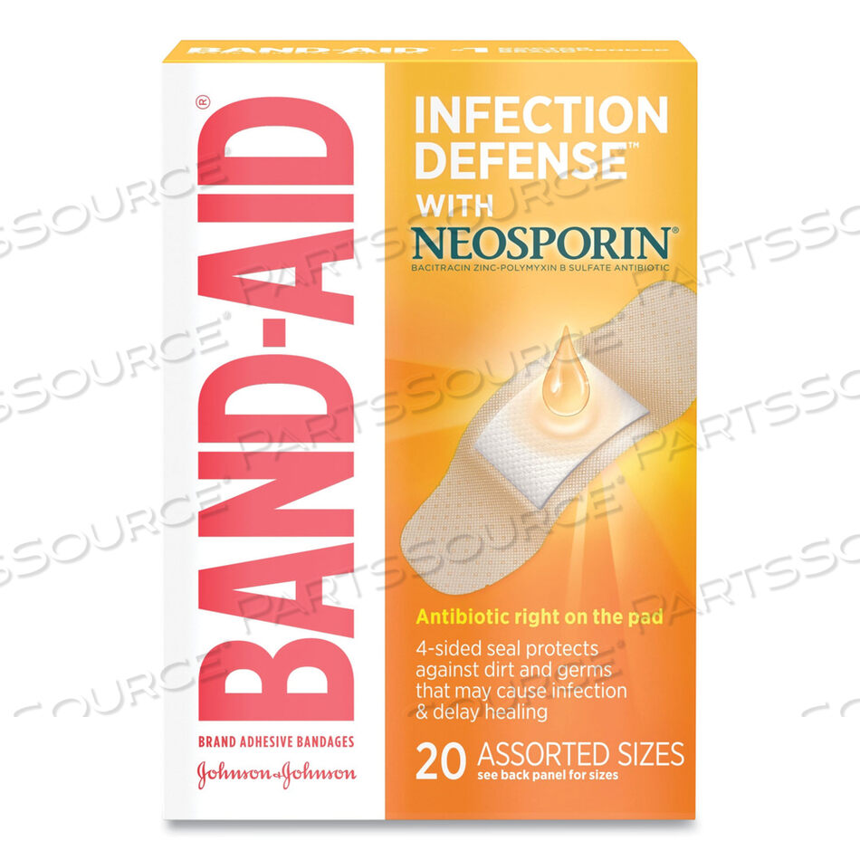 5570 Band-Aid ANTIBIOTIC ADHESIVE BANDAGES, ASSORTED SIZES, 20/BOX