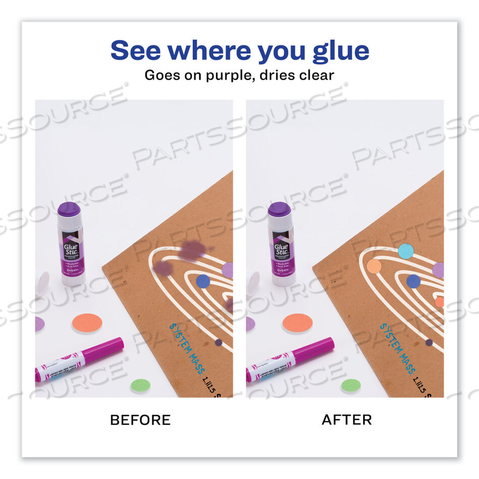 PERMANENT GLUE STIC VALUE PACK, 1.27 OZ, APPLIES PURPLE, DRIES CLEAR, 6/PACK by Avery