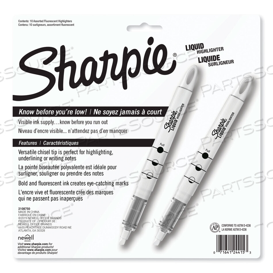 LIQUID PEN STYLE HIGHLIGHTERS, ASSORTED INK COLORS, CHISEL TIP, ASSORTED BARREL COLORS, 10/SET by Sharpie