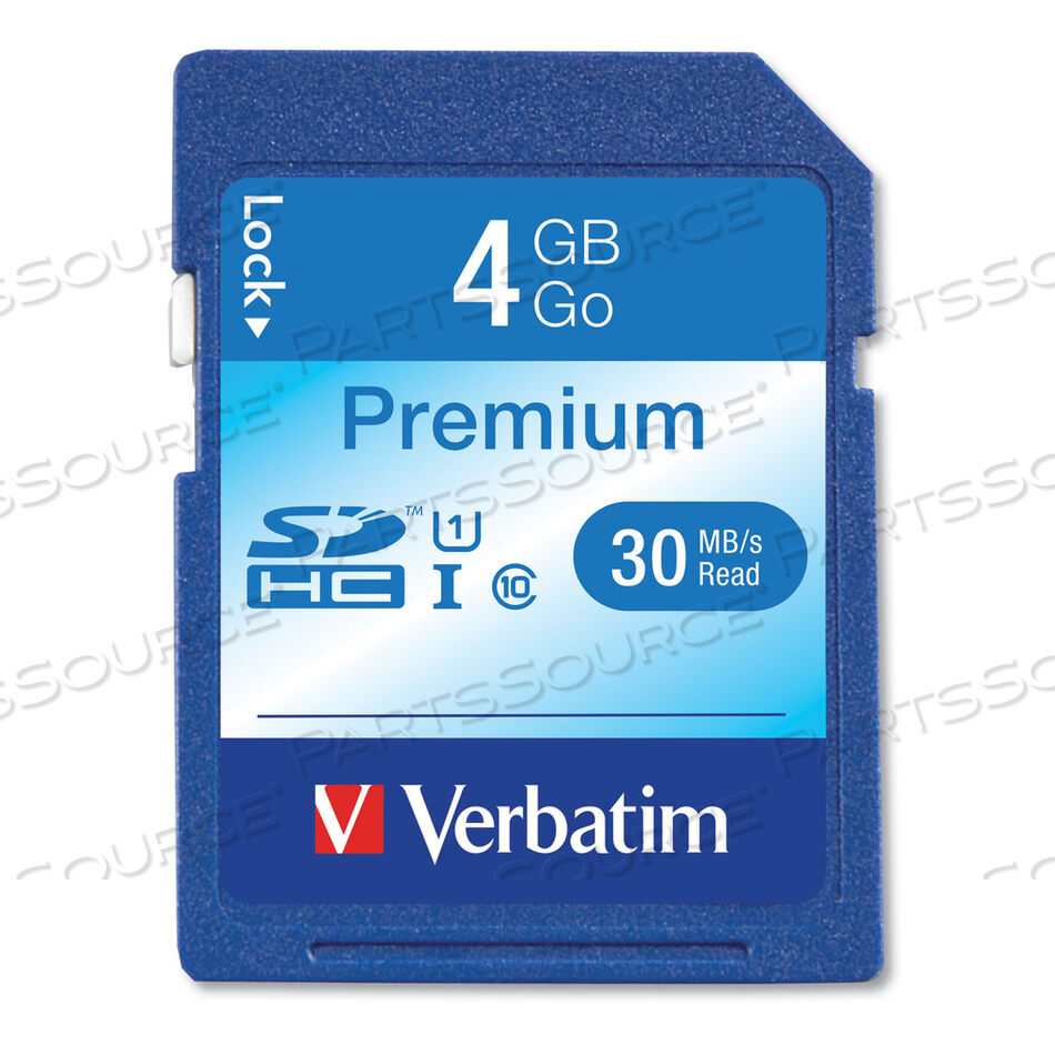4GB PREMIUM SDHC MEMORY CARD, UHS-I U1 CLASS 10, UP TO 30MB/S READ SPEED by Verbatim