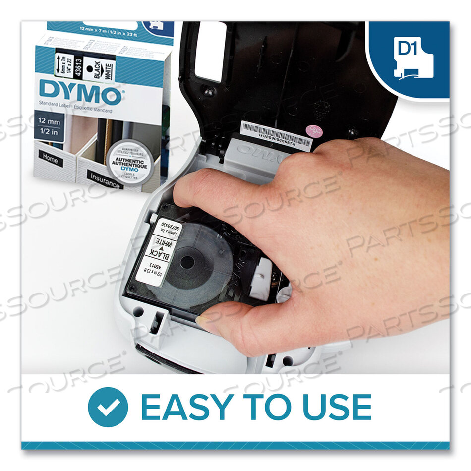 D1 HIGH-PERFORMANCE POLYESTER REMOVABLE LABEL TAPE, 0.5" X 23 FT, BLACK ON WHITE by Dymo