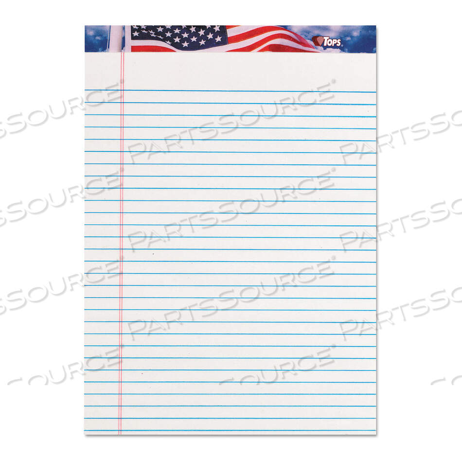 AMERICAN PRIDE WRITING PAD, WIDE/LEGAL RULE, RED/WHITE/BLUE HEADBAND, 50 WHITE 8.5 X 11.75 SHEETS, 12/PACK by Tops