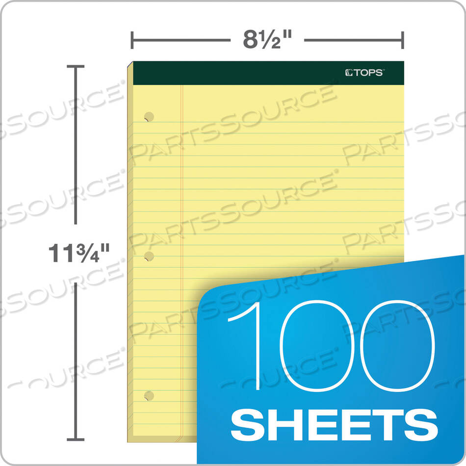 DOUBLE DOCKET RULED PADS, WIDE/LEGAL RULE, 100 CANARY-YELLOW 8.5 X 11.75 SHEETS, 6/PACK by Tops