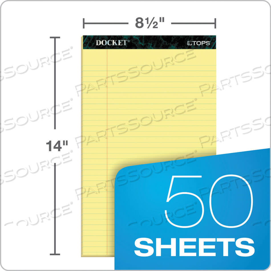DOCKET RULED PERFORATED PADS, WIDE/LEGAL RULE, 50 CANARY-YELLOW 8.5 X 14 SHEETS, 12/PACK by Tops