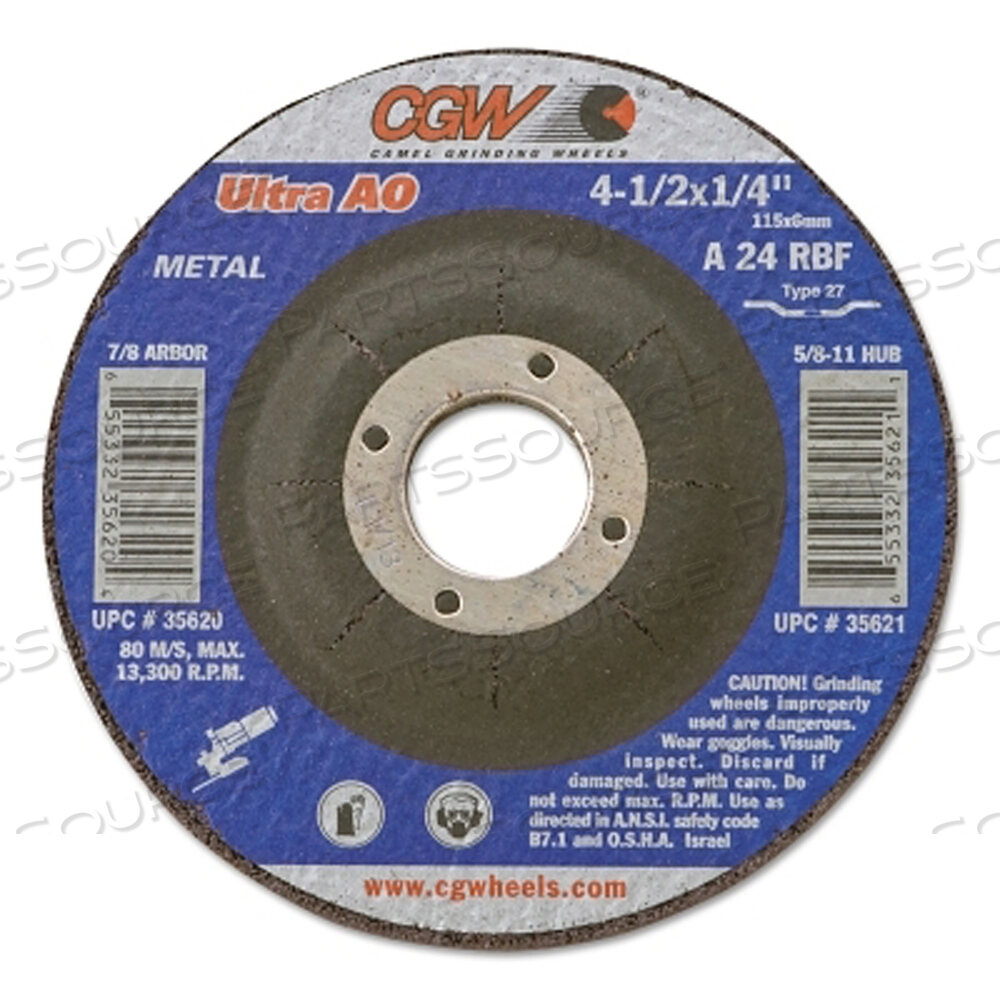 DEPRESSED CENTER WHEEL, 7 IN DIA, 1/4 IN THICK, 5/8 IN ARBOR, 24 GRIT by CGW Abrasives